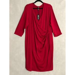 24seven Faux Wrap Dress Women's 3X Stretch  Red NEW